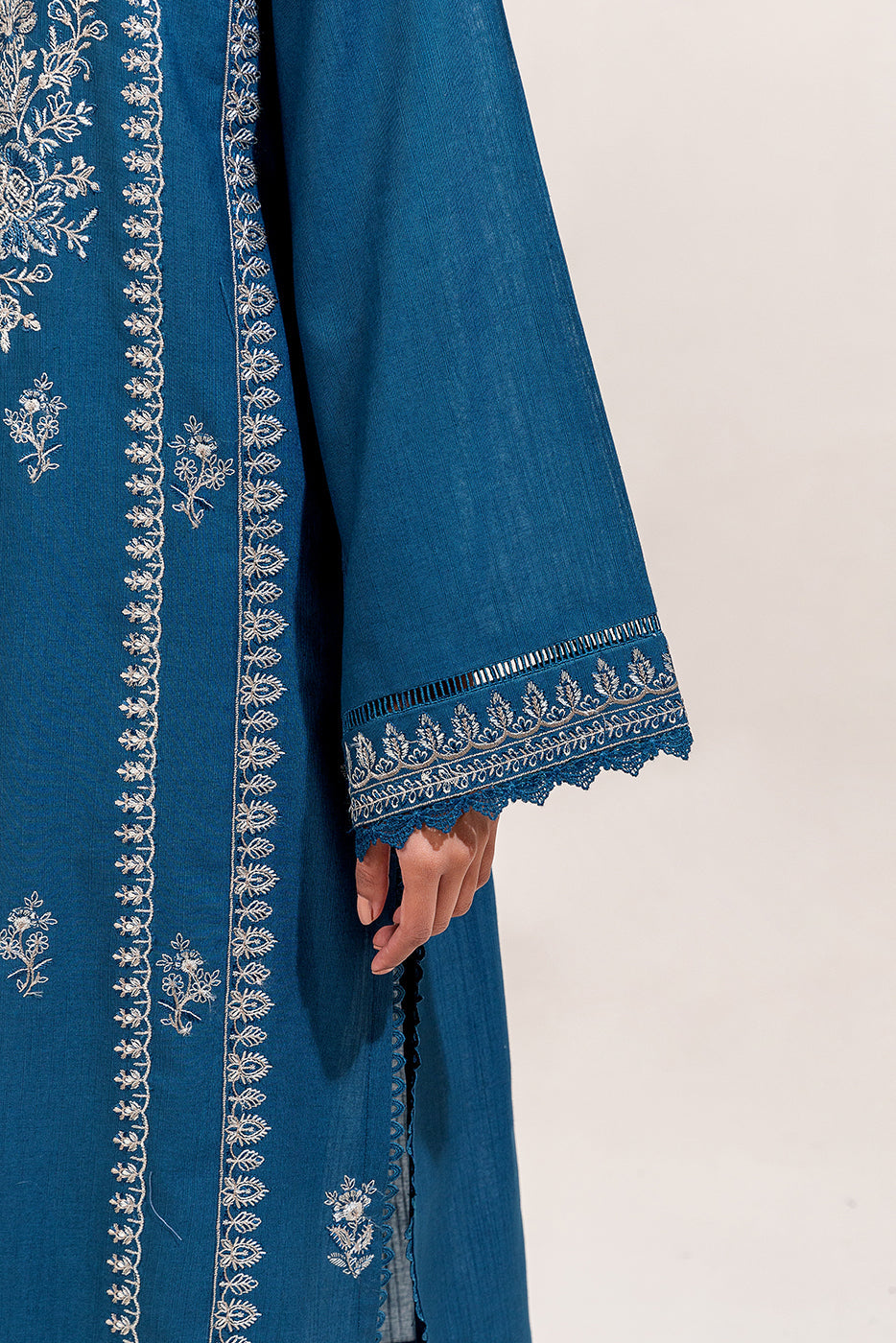 2 Piece Embroidered Khaddar Suit-Turquoise Meadow (Unstitched)