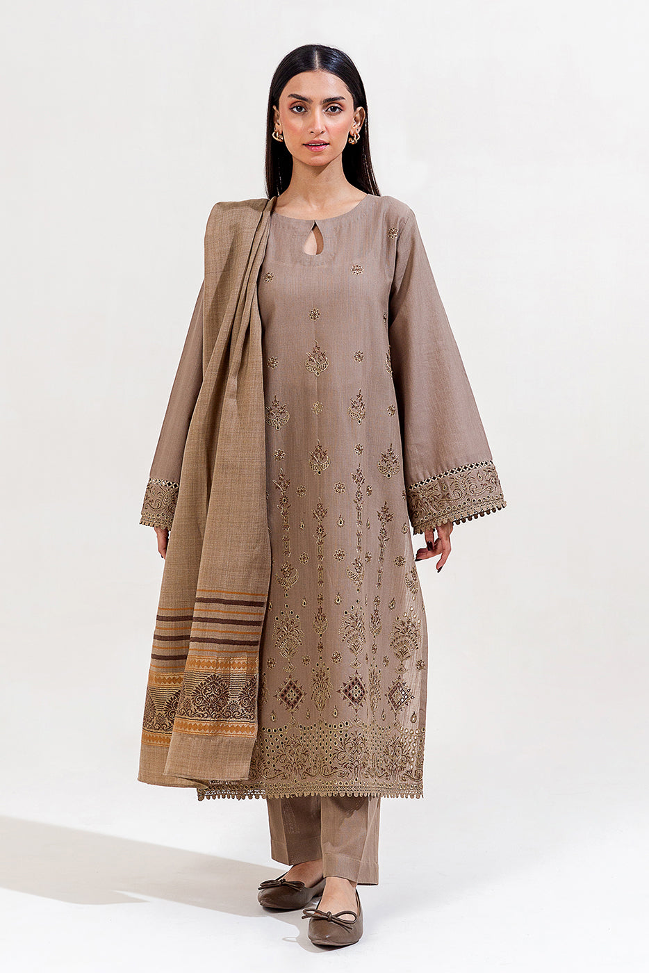 3 Piece Embroidered Khaddar Suit-Slate Tribe (Unstitched)