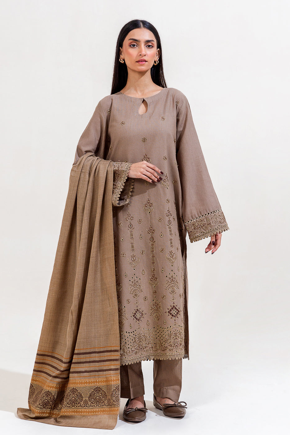 3 Piece Embroidered Khaddar Suit-Slate Tribe (Unstitched)