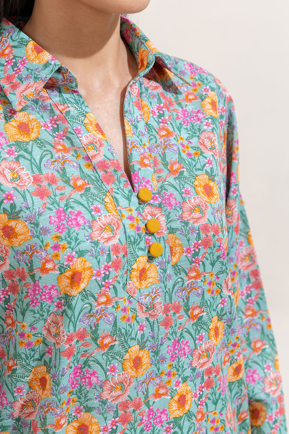 2 Piece Printed Khaddar Suit-Aqua Bloom (Unstitched)