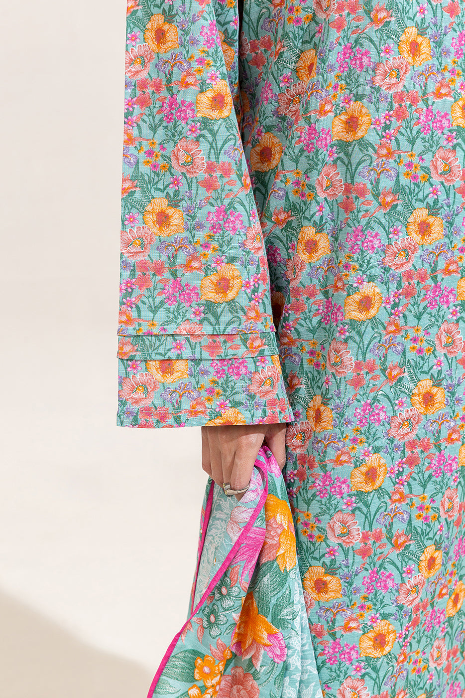 2 Piece Printed Khaddar Suit-Aqua Bloom (Unstitched)