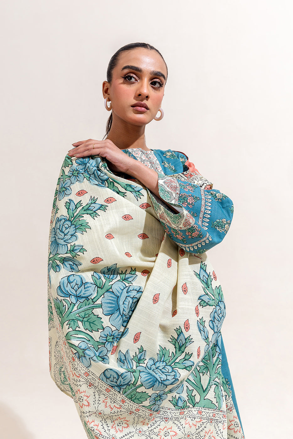 3 Piece Printed Khaddar Suit-Mediterranian Tide (Unstitched)