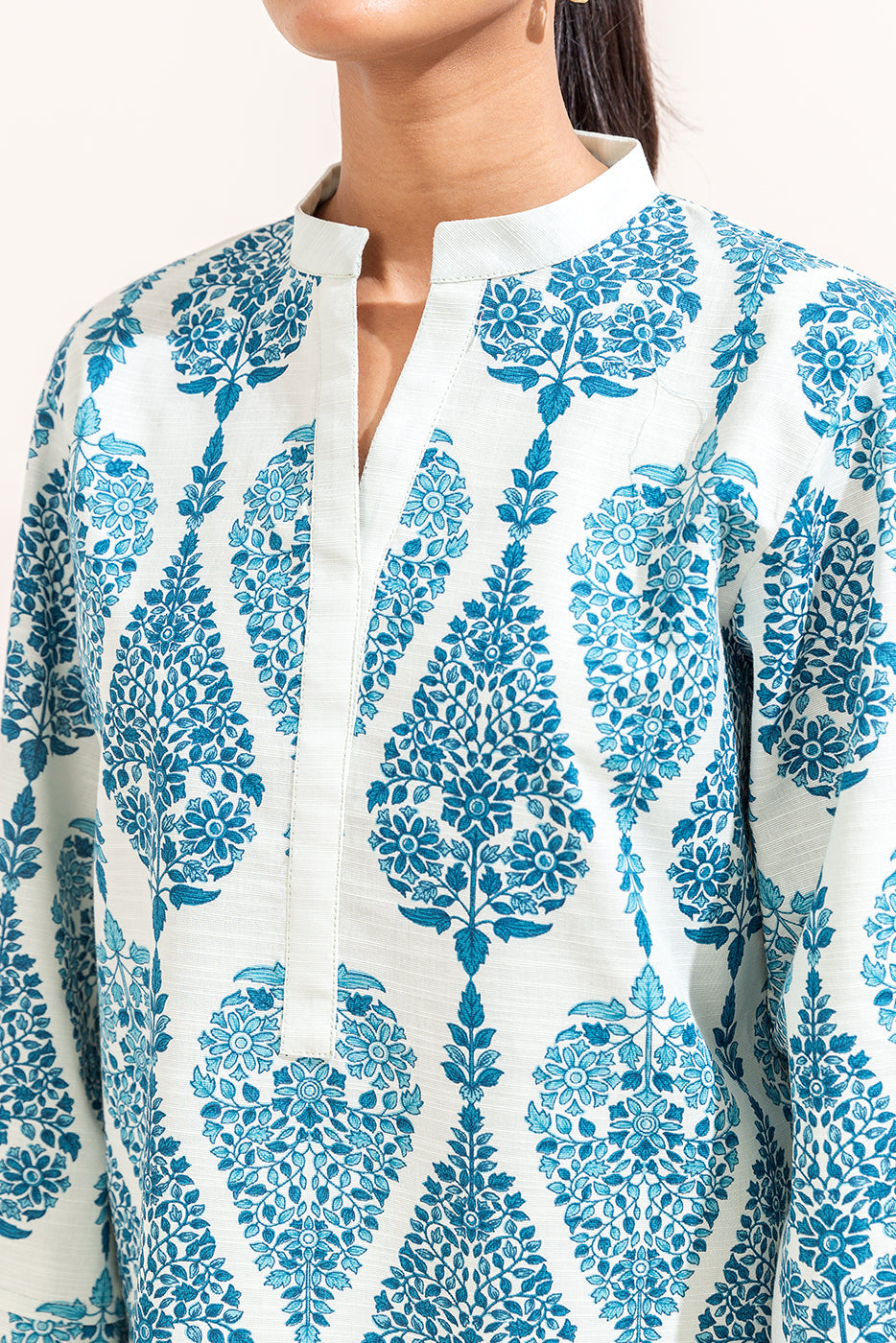 3 Piece Printed Khaddar Suit-Carolina Cream (Unstitched)