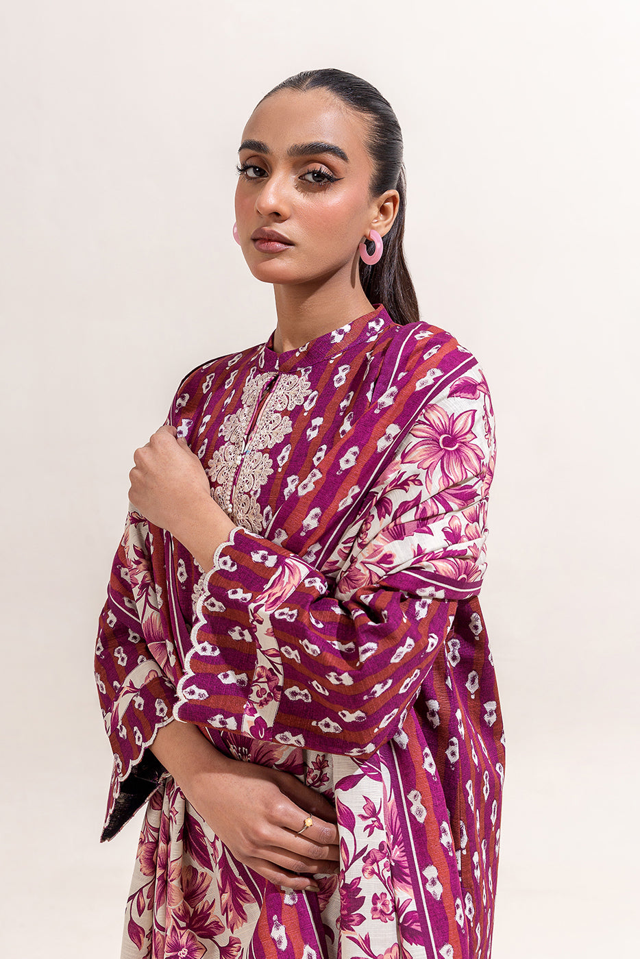 3 Piece Embroidered Khaddar Suit - Raspberry Radiance (Unstitched)