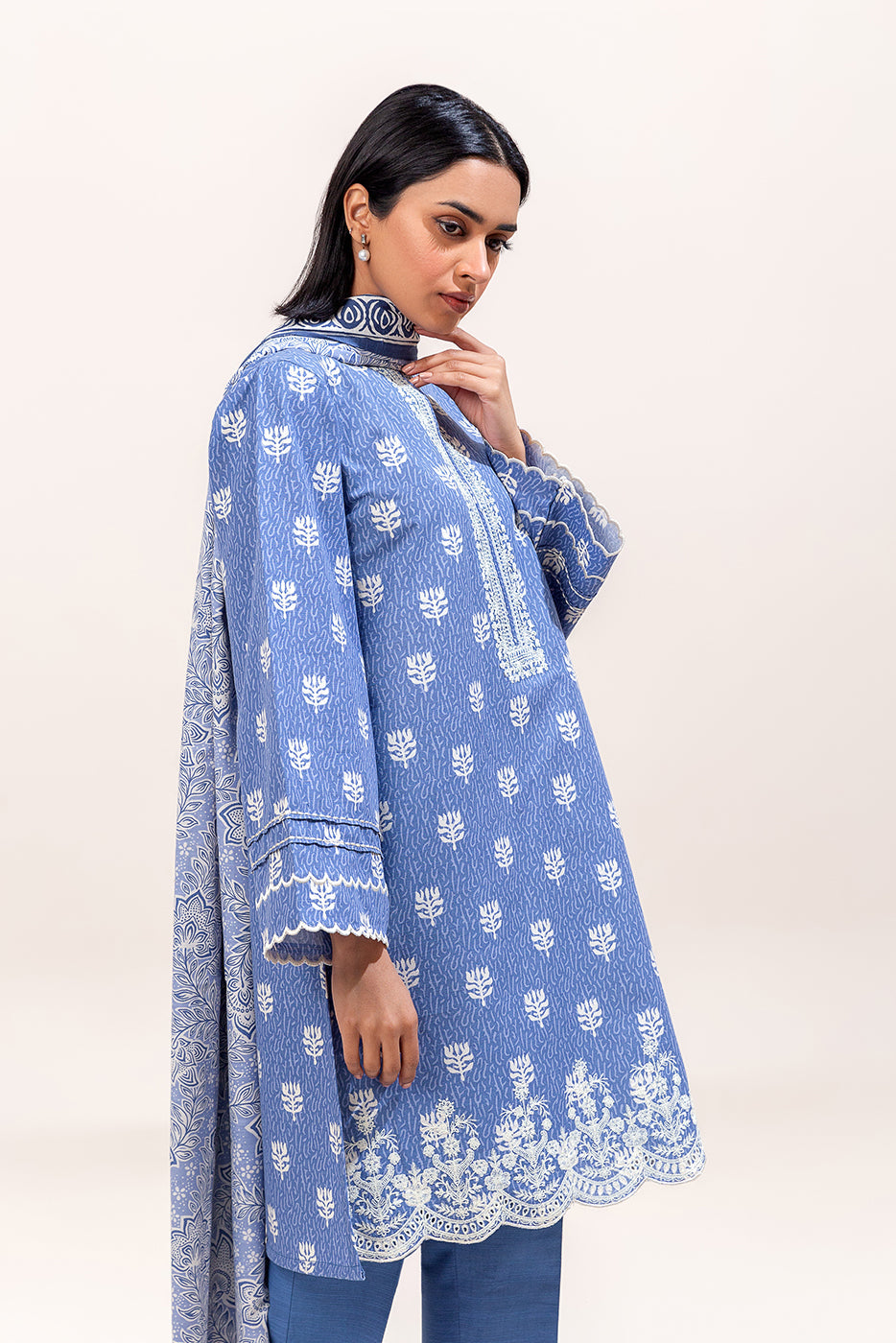 3 Piece Embroidered Khaddar Suit-Cerulean Musk (Unstitched)
