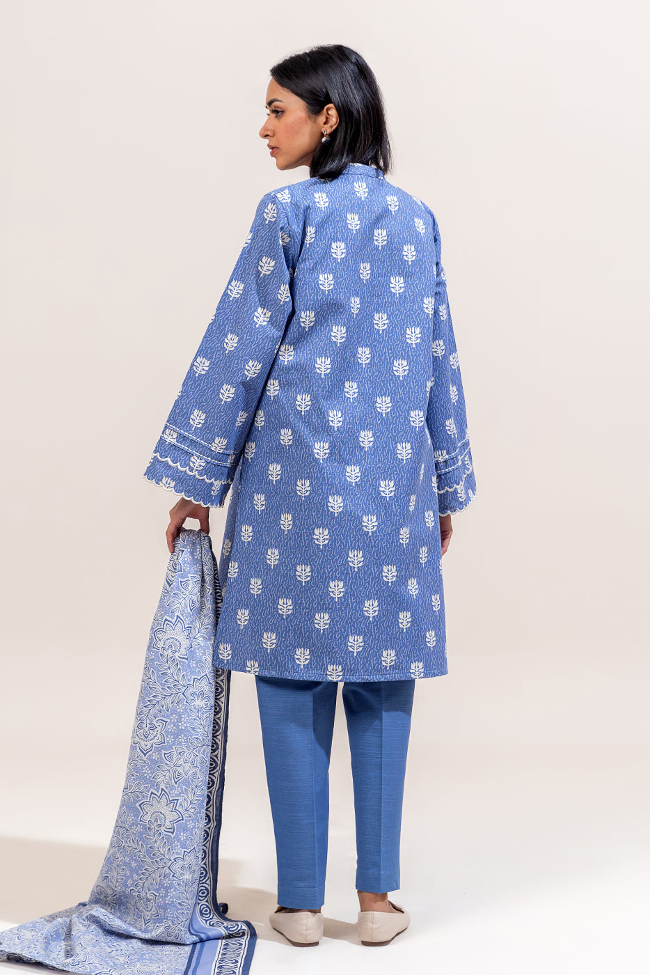 3 Piece Embroidered Khaddar Suit-Cerulean Musk (Unstitched)