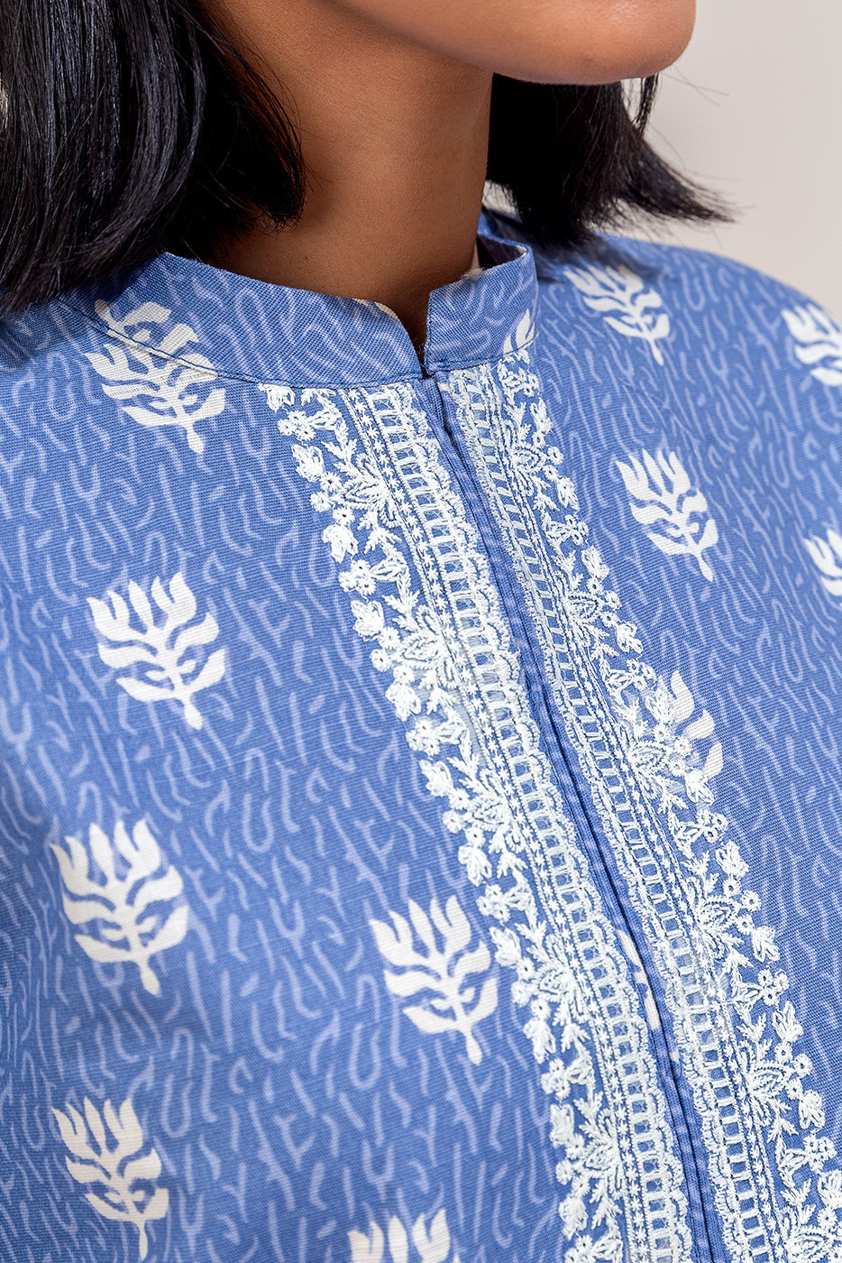 3 Piece Embroidered Khaddar Suit-Cerulean Musk (Unstitched)