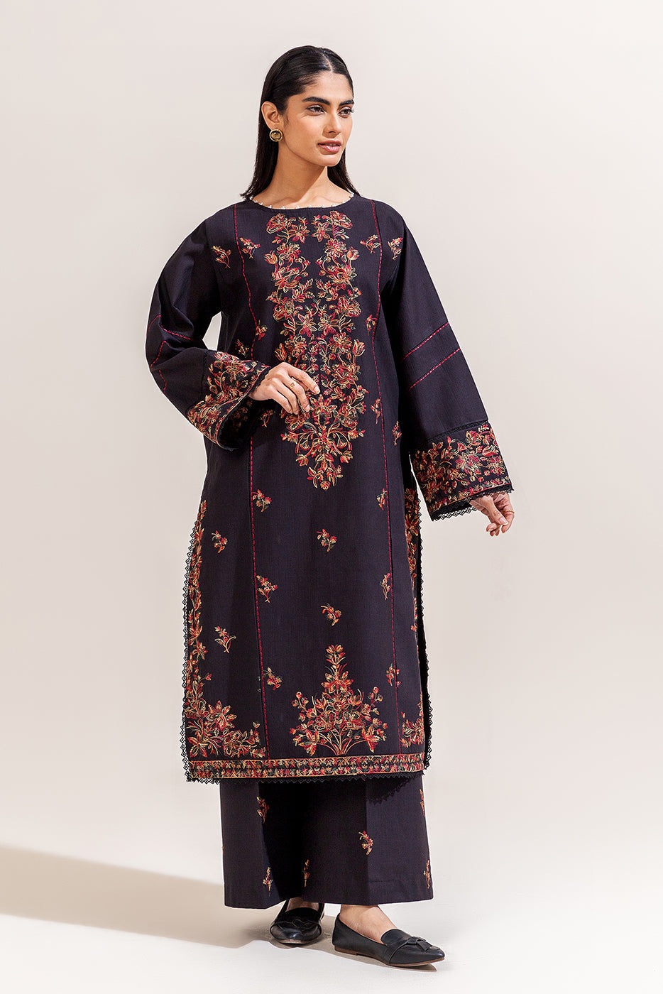 2 Piece Embroidered Khaddar Suit-Ebony Charm (Unstitched)