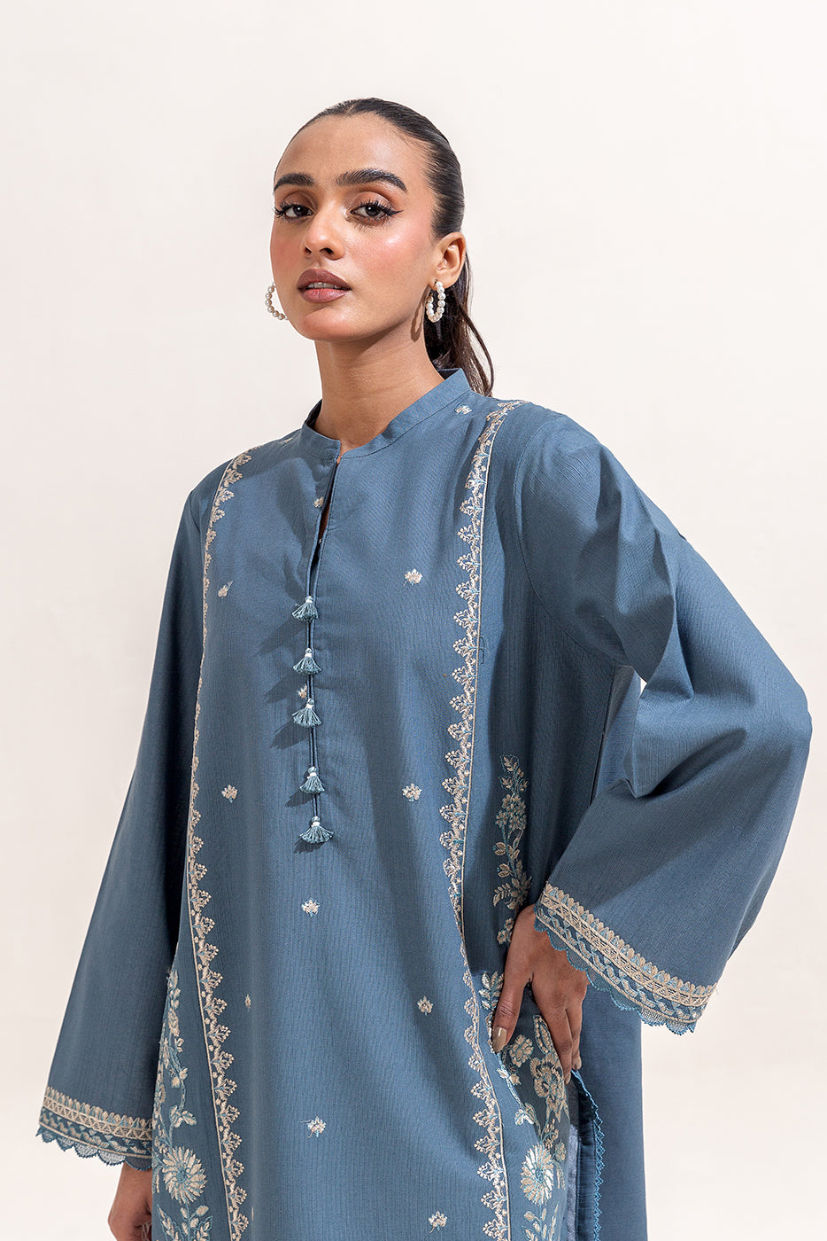 2 Piece Embroidered Khaddar Suit-Sterling Blue (Unstitched)