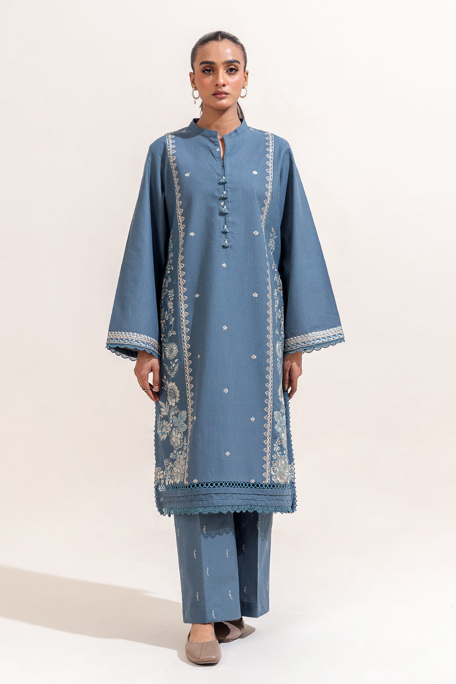 2 Piece Embroidered Khaddar Suit-Sterling Blue (Unstitched)