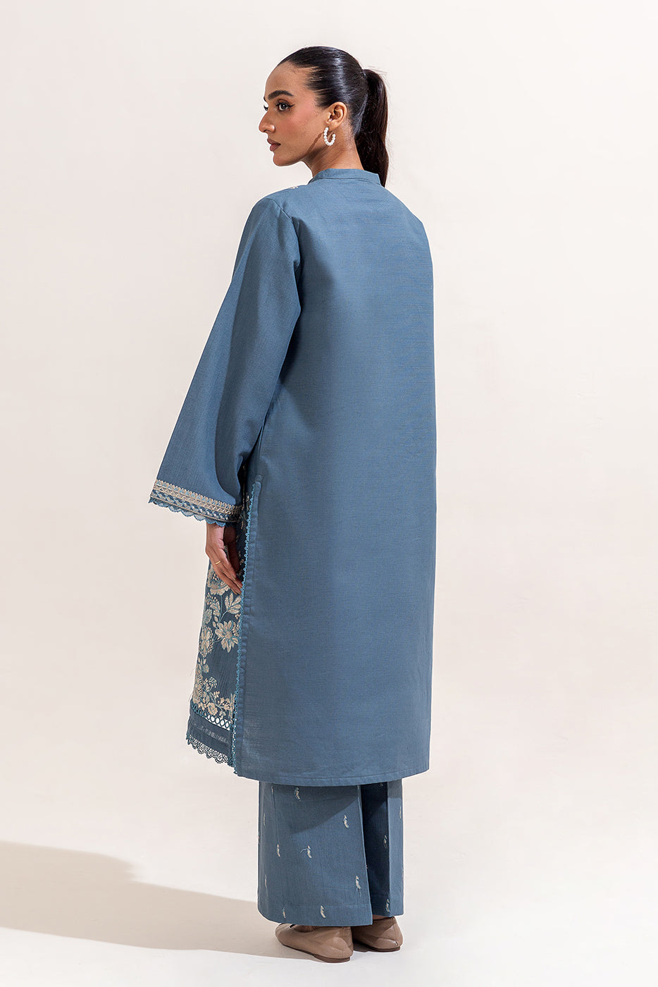 2 Piece Embroidered Khaddar Suit-Sterling Blue (Unstitched)