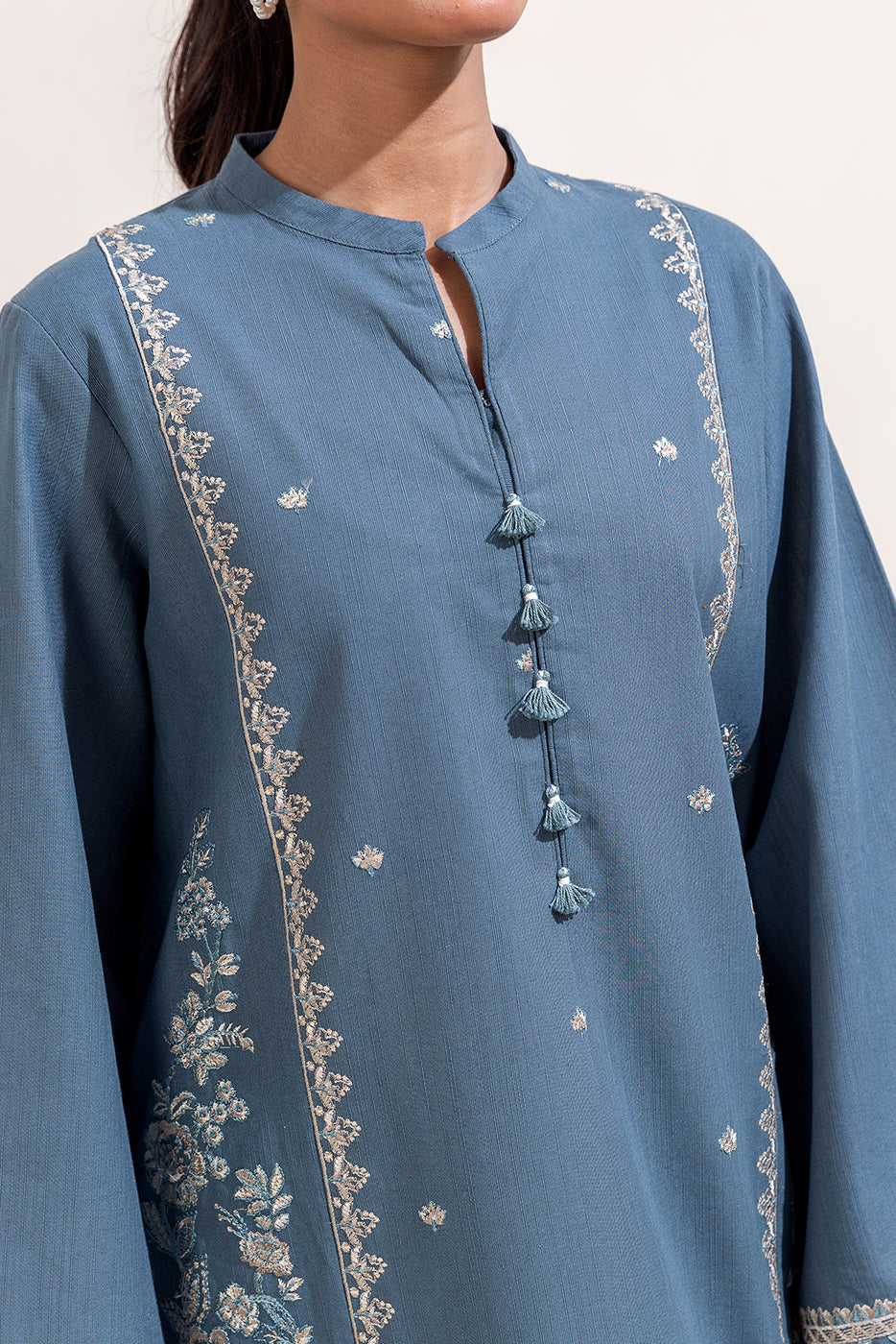 2 Piece Embroidered Khaddar Suit-Sterling Blue (Unstitched)