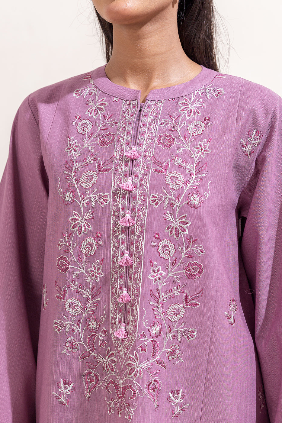 3 Piece Embroidered Khaddar Suit-Bleached Mauve (Unstitched)