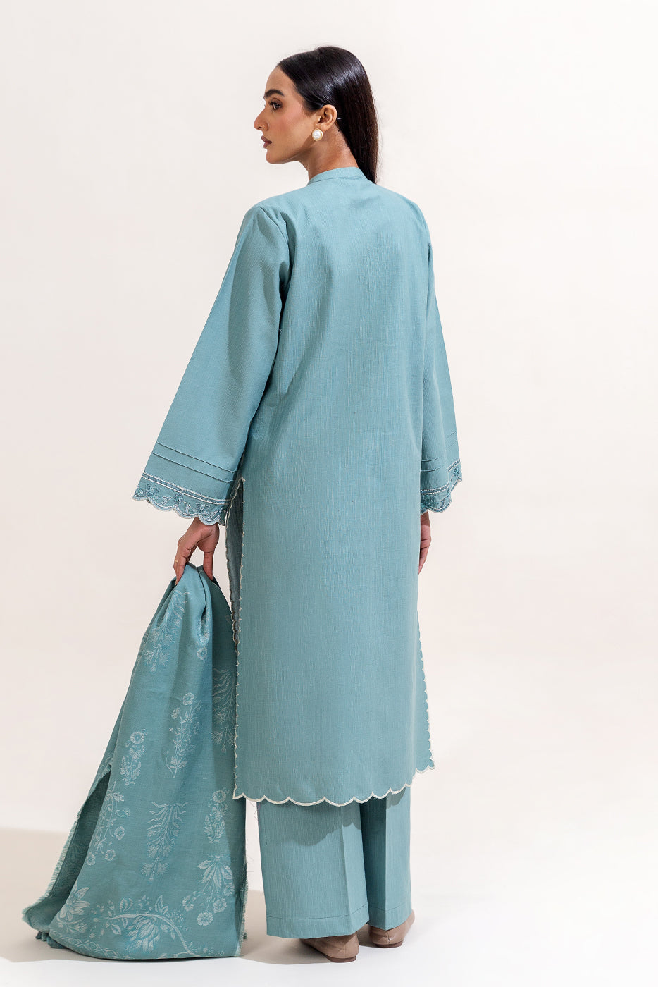 3 Piece Embroidered Khaddar Suit-Silt Green (Unstitched)