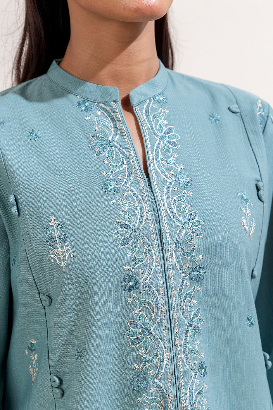 3 Piece Embroidered Khaddar Suit-Silt Green (Unstitched)