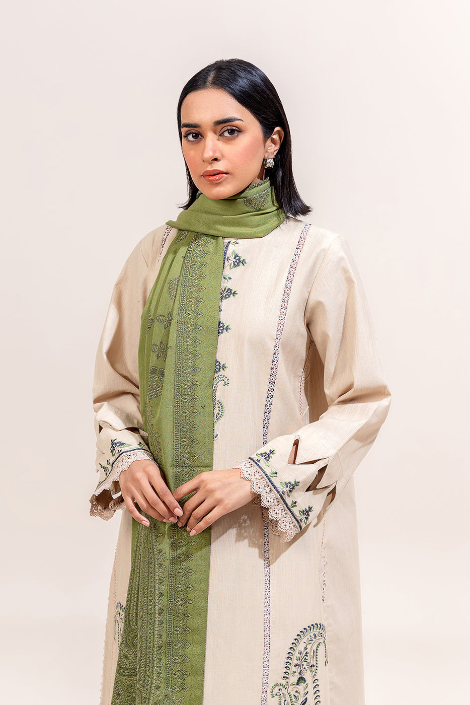 3 Piece Embroidered Khaddar Suit-Muted Teak (Unstitched)