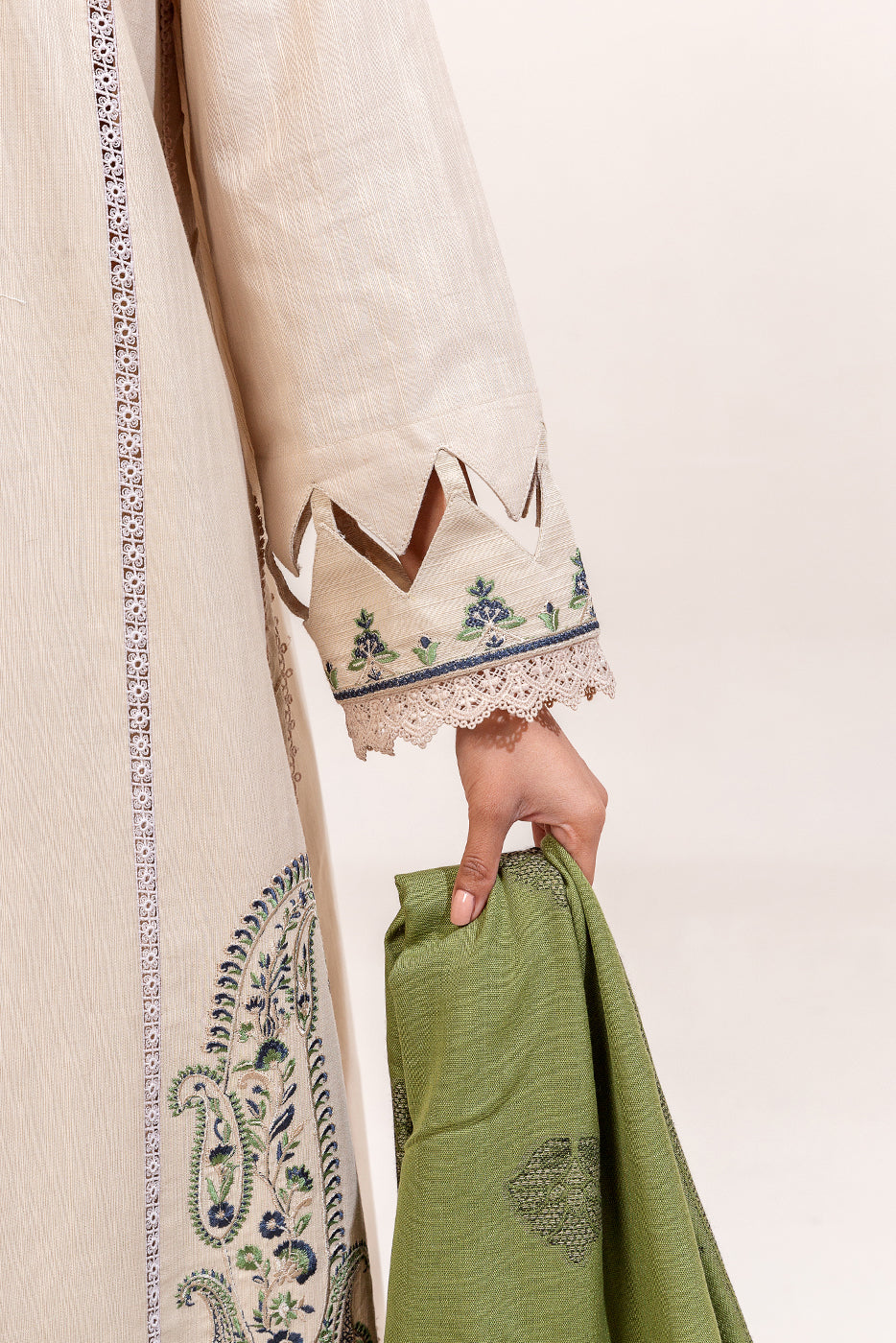 3 Piece Embroidered Khaddar Suit-Muted Teak (Unstitched)