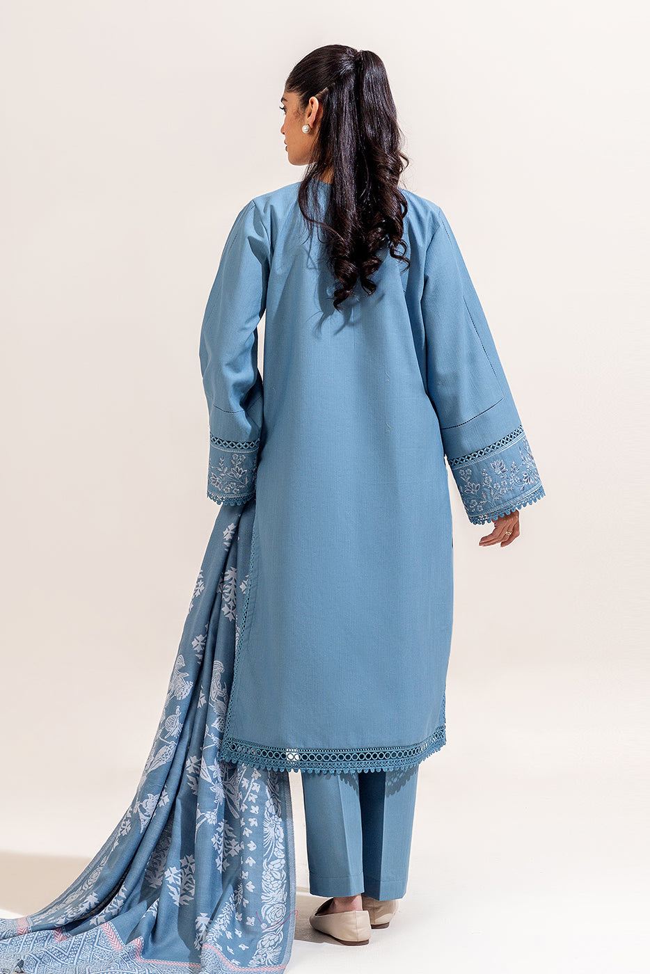 3 Piece Embroidered Khaddar Suit-Tender Blue (Unstitched)