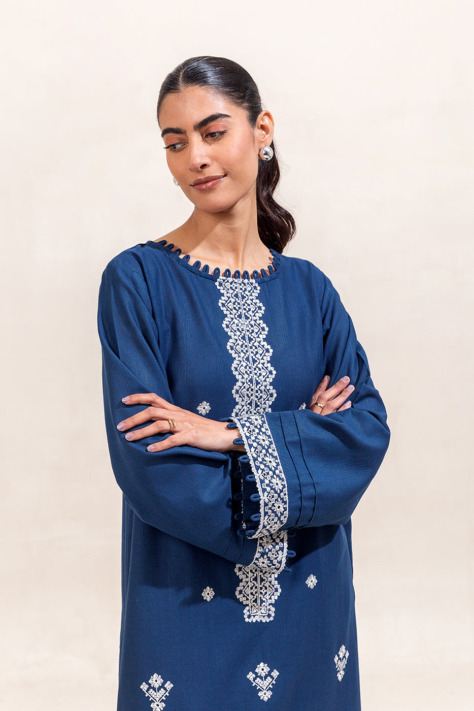 2 Piece Embroidered Khaddar Suit-Celestial Navy (Unstitched)