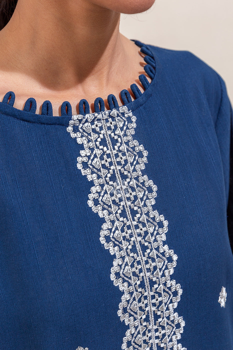 2 Piece Embroidered Khaddar Suit-Celestial Navy (Unstitched)