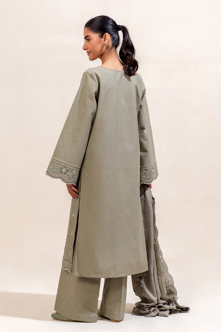 3 Piece Embroidered Khaddar Suit-Olive Desire (Unstitched)