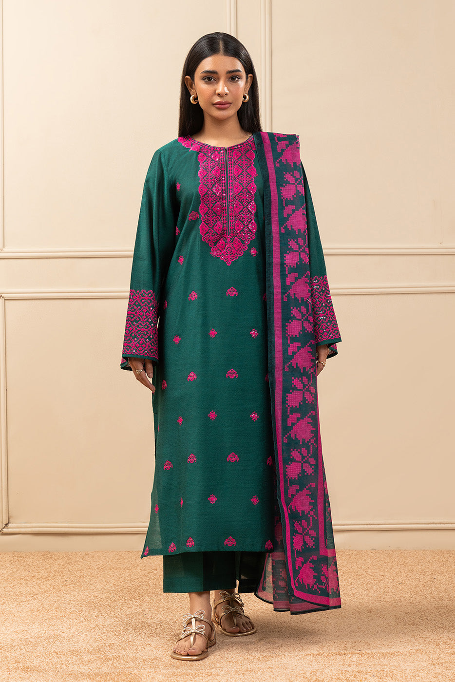 3 PIECE EMBROIDERED TWO TONE SUIT (PRET)BT2250001PR0190-GREEN-2000000293184-8