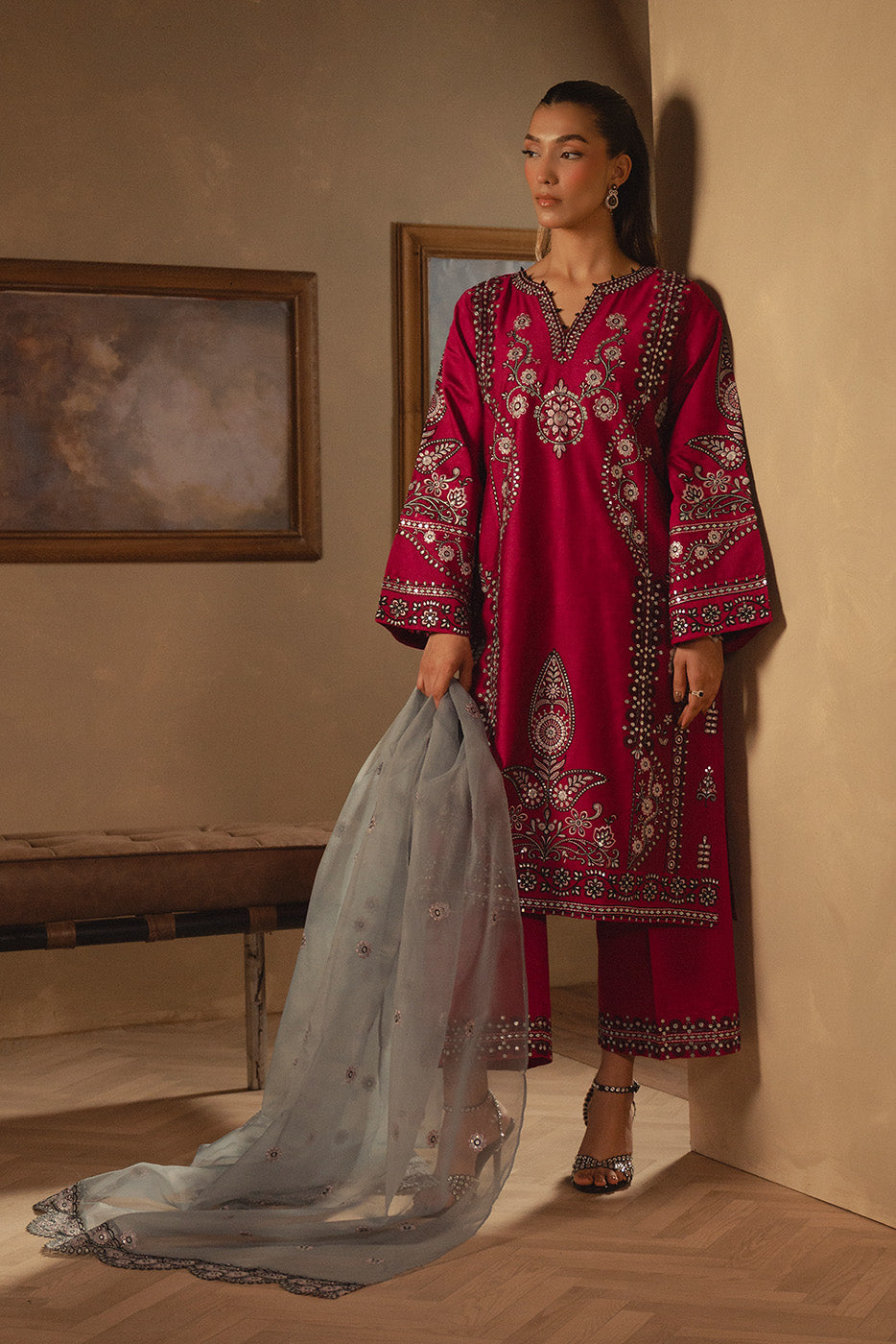 2 PIECE EMBROIDERED TWO TONE SUIT (LUXURY PRET)