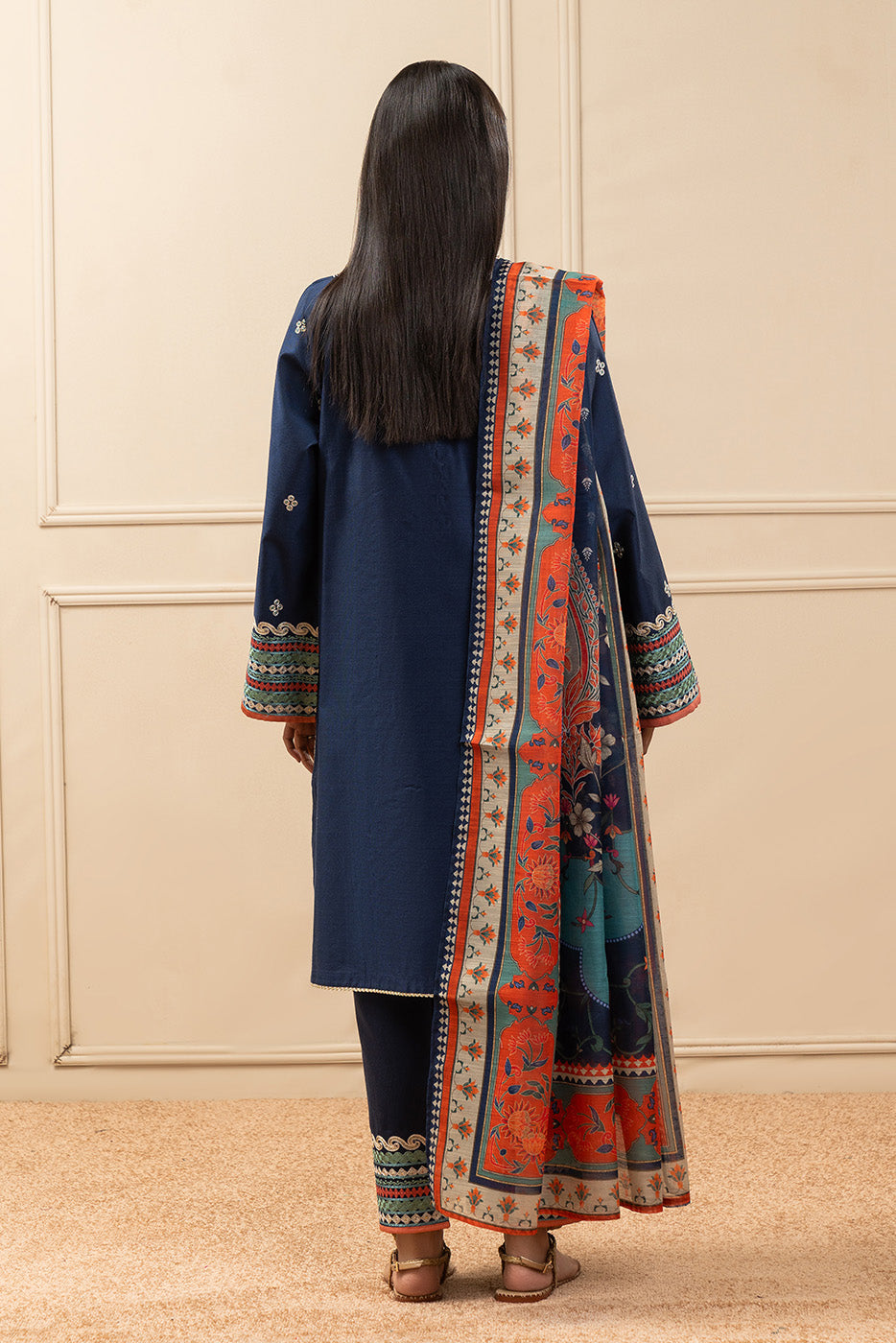 3 PIECE EMBROIDERED TWO TONE SUIT (PRET)BT2250002PR0175-NAVY-2000000293219-8