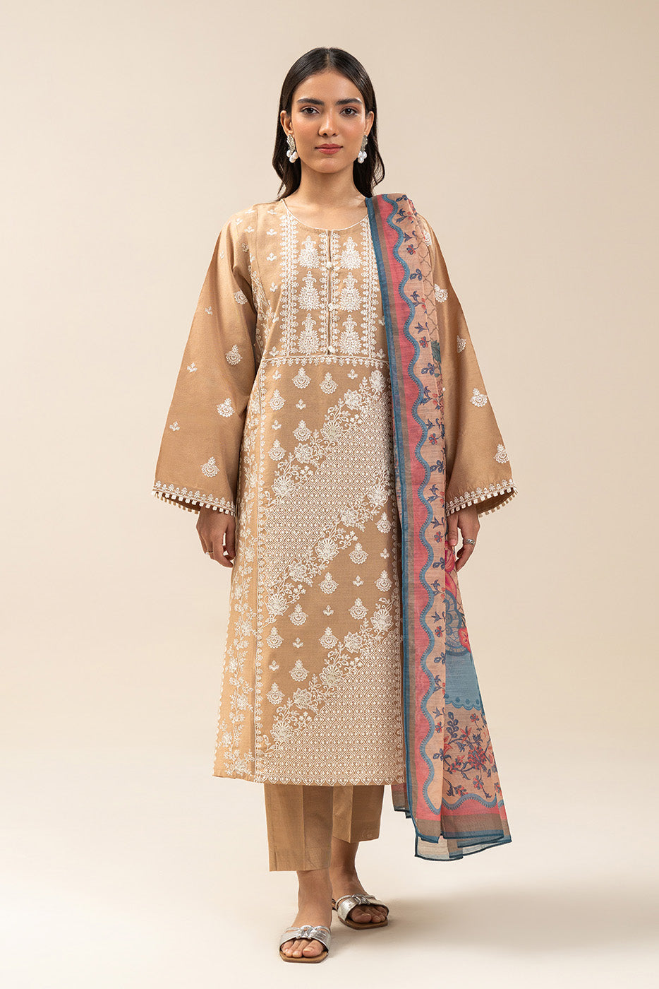 3 PIECE EMBROIDERED TWO TONE SUIT (PRET)BT2250002PR0177-BIEGE-2000000293229-8