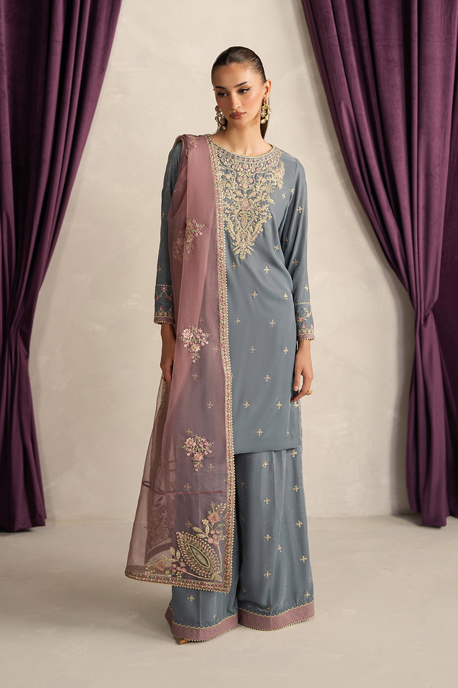 3 PIECE EMBROIDERED VELVET SUIT-MOONLIGHT PEARL (UNSTITCHED)BT22501UN006515-GREY-2000000297380-3PC