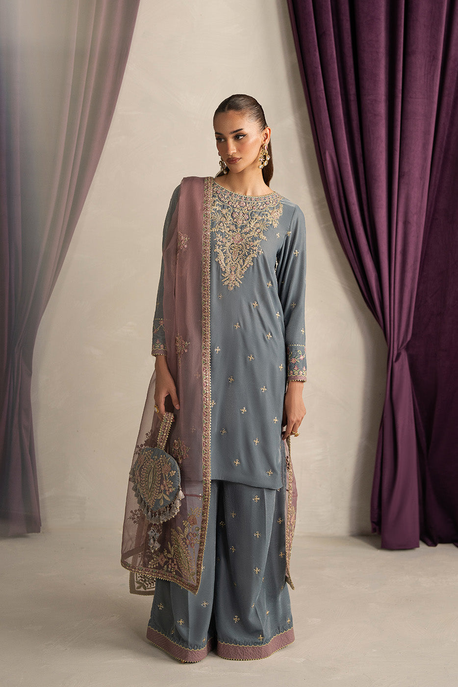3 PIECE EMBROIDERED VELVET SUIT-MOONLIGHT PEARL (UNSTITCHED)BT22501UN006515-GREY-2000000297380-3PC