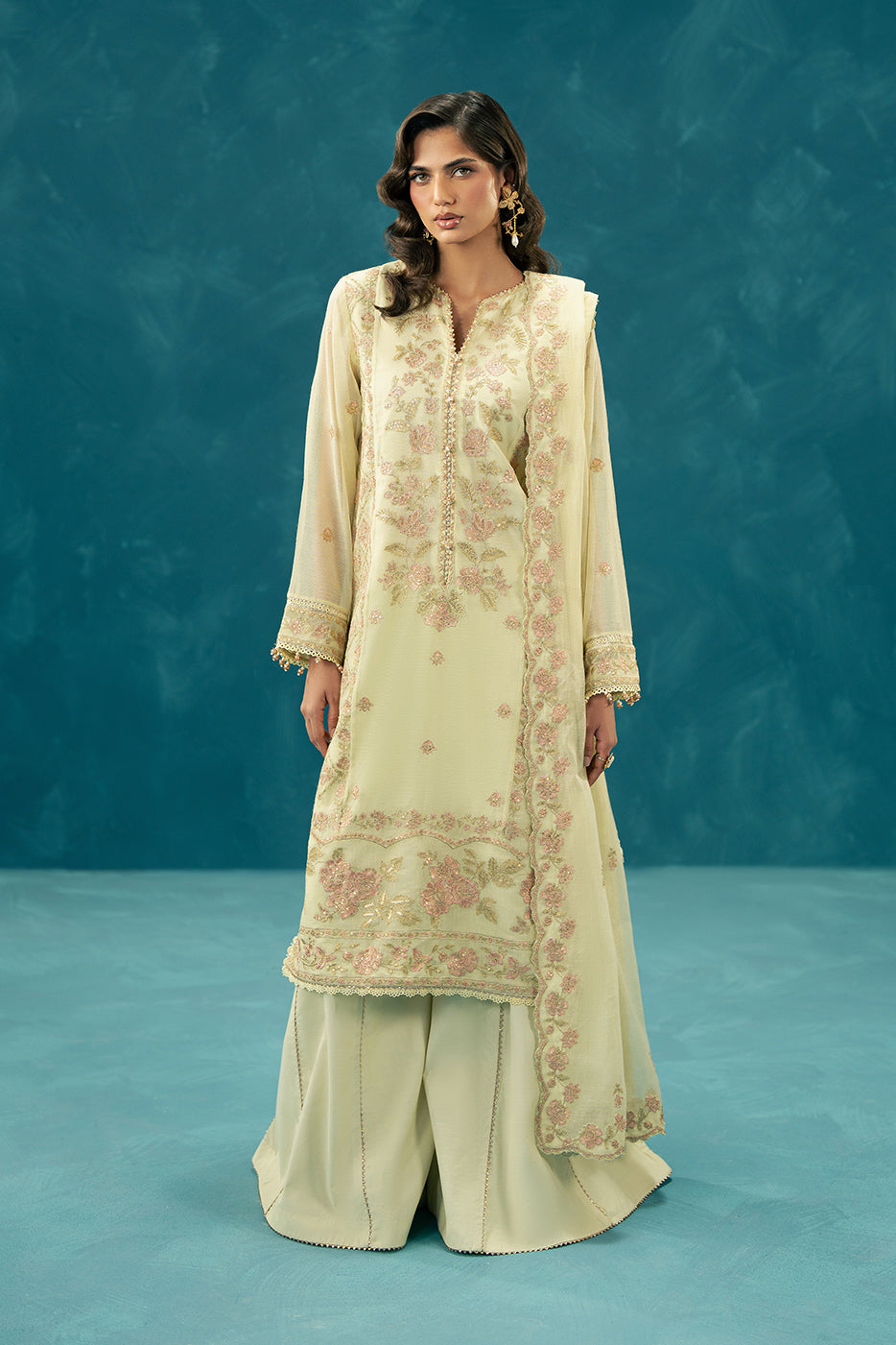 4 PIECE EMBROIDERED COTTON NET SUIT-PETAL DUST (UNSTITCHED)BT22501UN006529-YELLOW-2000000297384-4PC