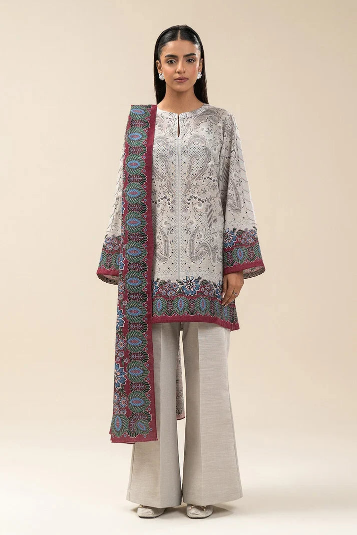 3 PIECE PRINTED SLUB KHADDAR SUIT-MAJESTIC ASH (UNSTITCHED) (RTS)