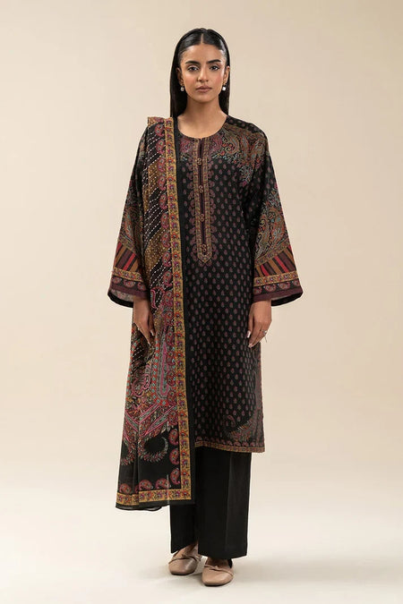 3 PIECE PRINTED SLUB KHADDAR SUIT-ETHNIC PITCH (UNSTITCHED) (RTS)
