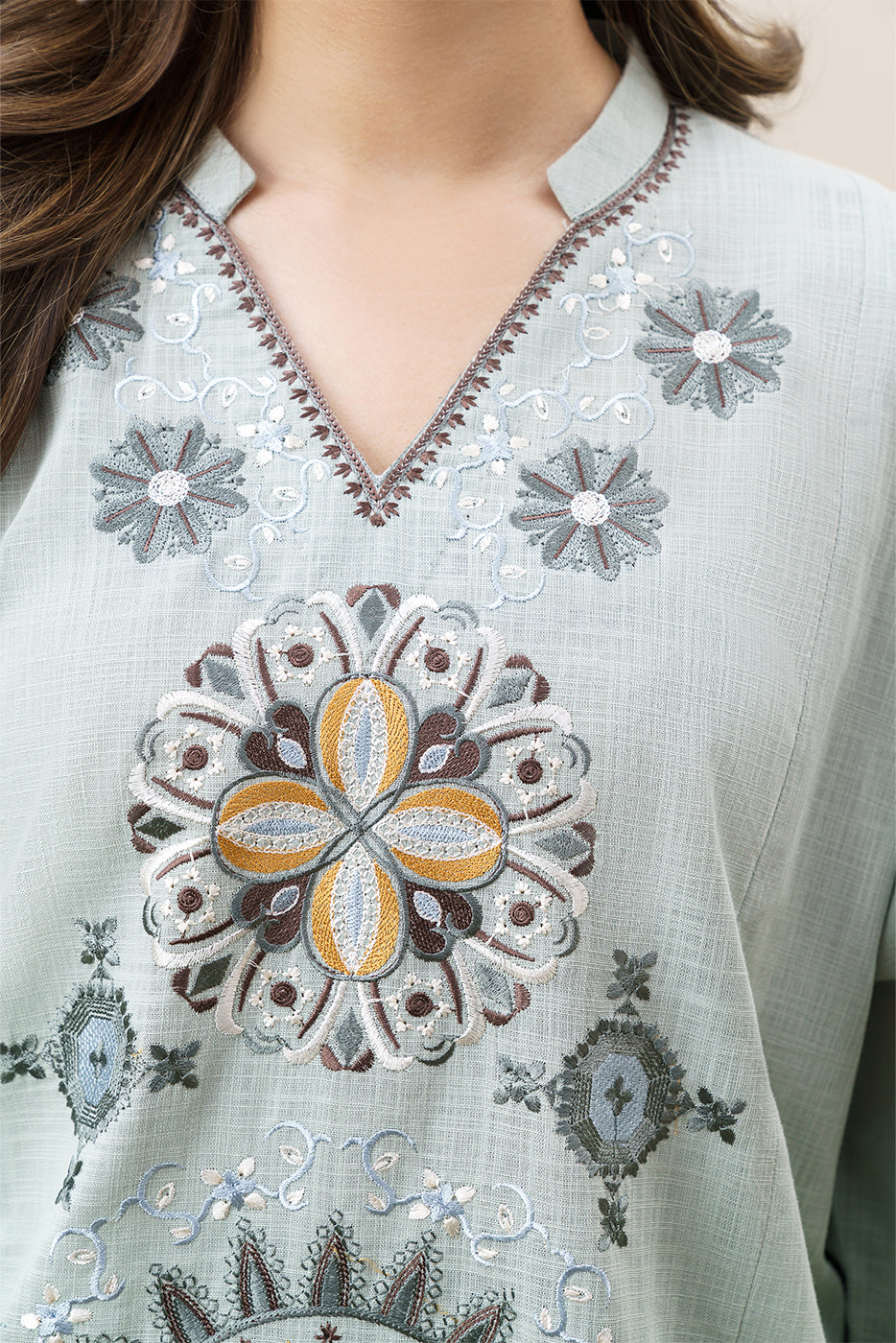 2 PIECE EMBROIDERED TWO WAY SLUB SUIT (PRET)