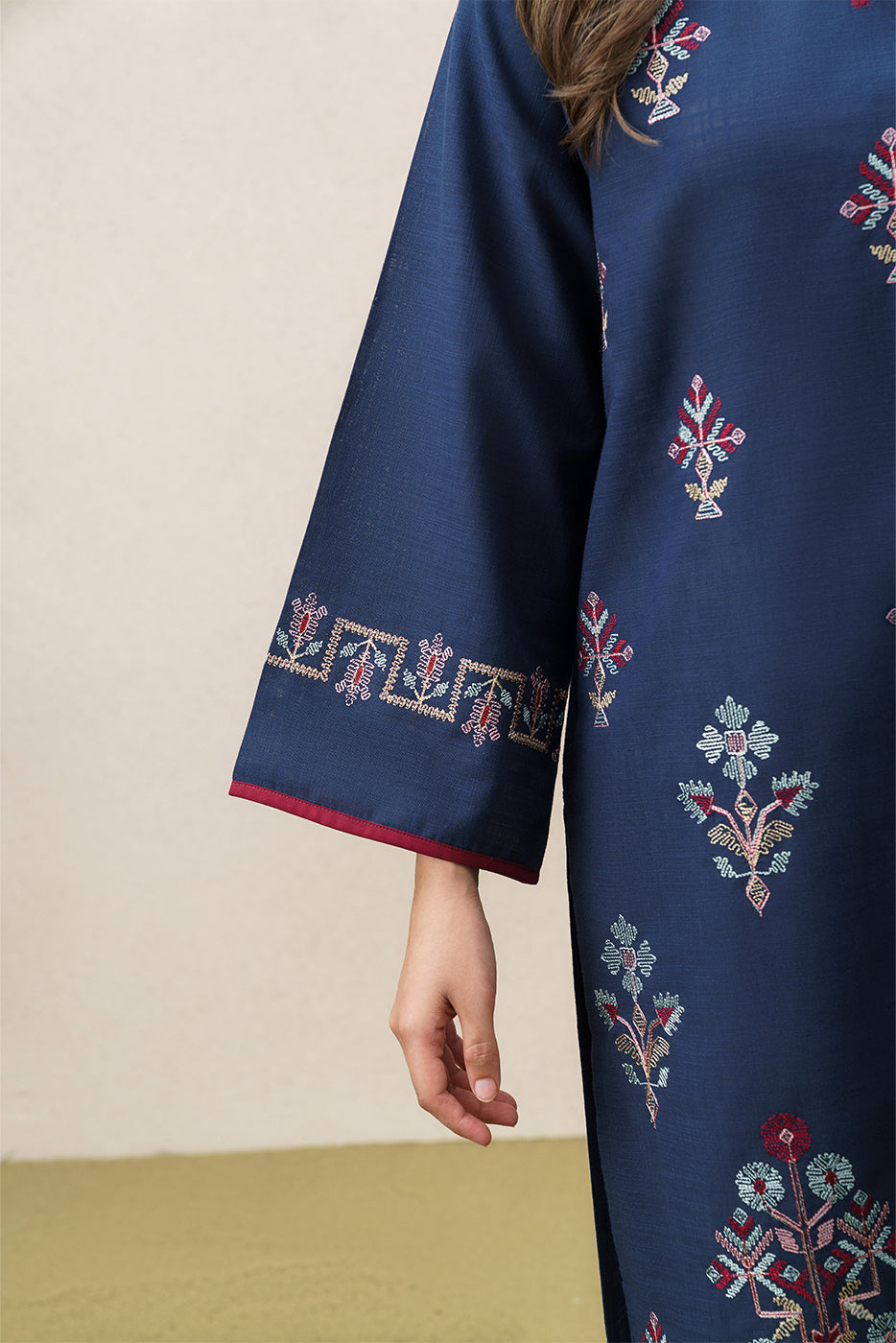EMBROIDERED TWO WAY SLUB SHIRT (PRET)
