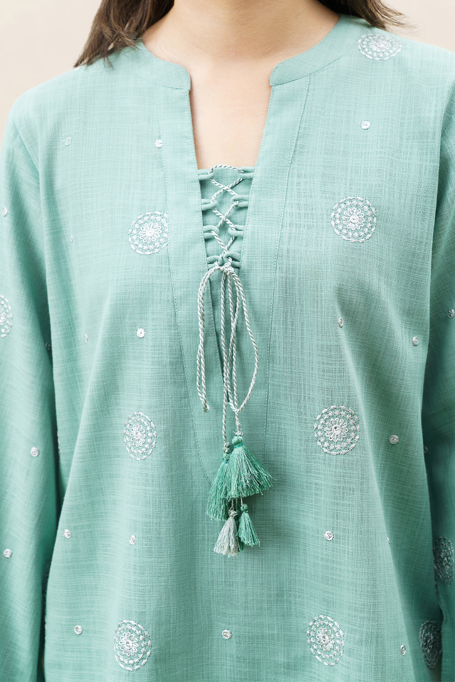 2 PIECE EMBROIDERED SLUB SUIT (PRET)