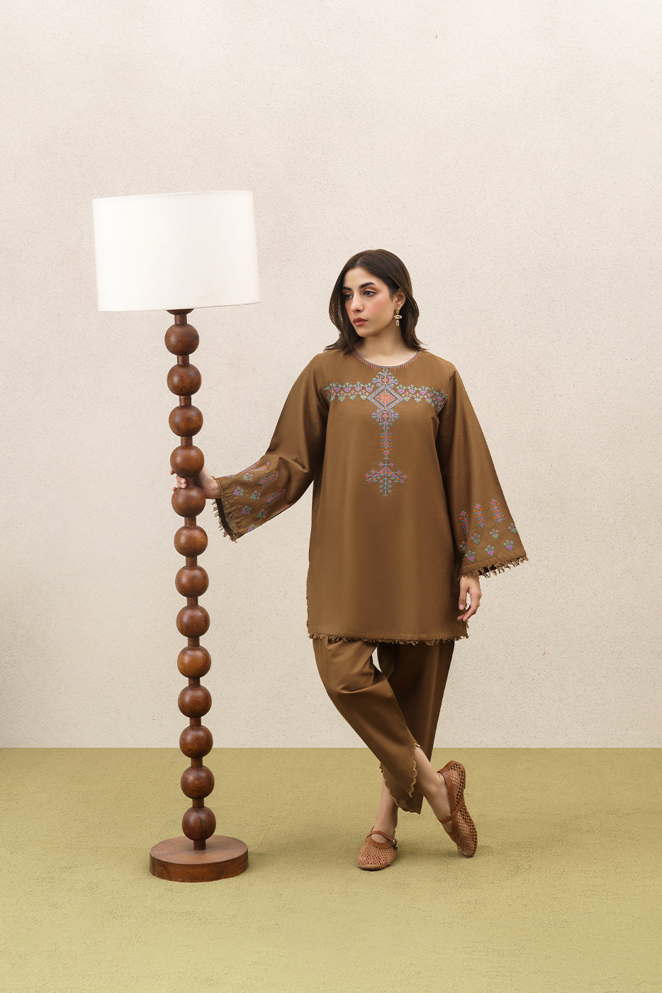 2 PIECE EMBROIDERED SLUB KHADDAR  SUIT (PRET)