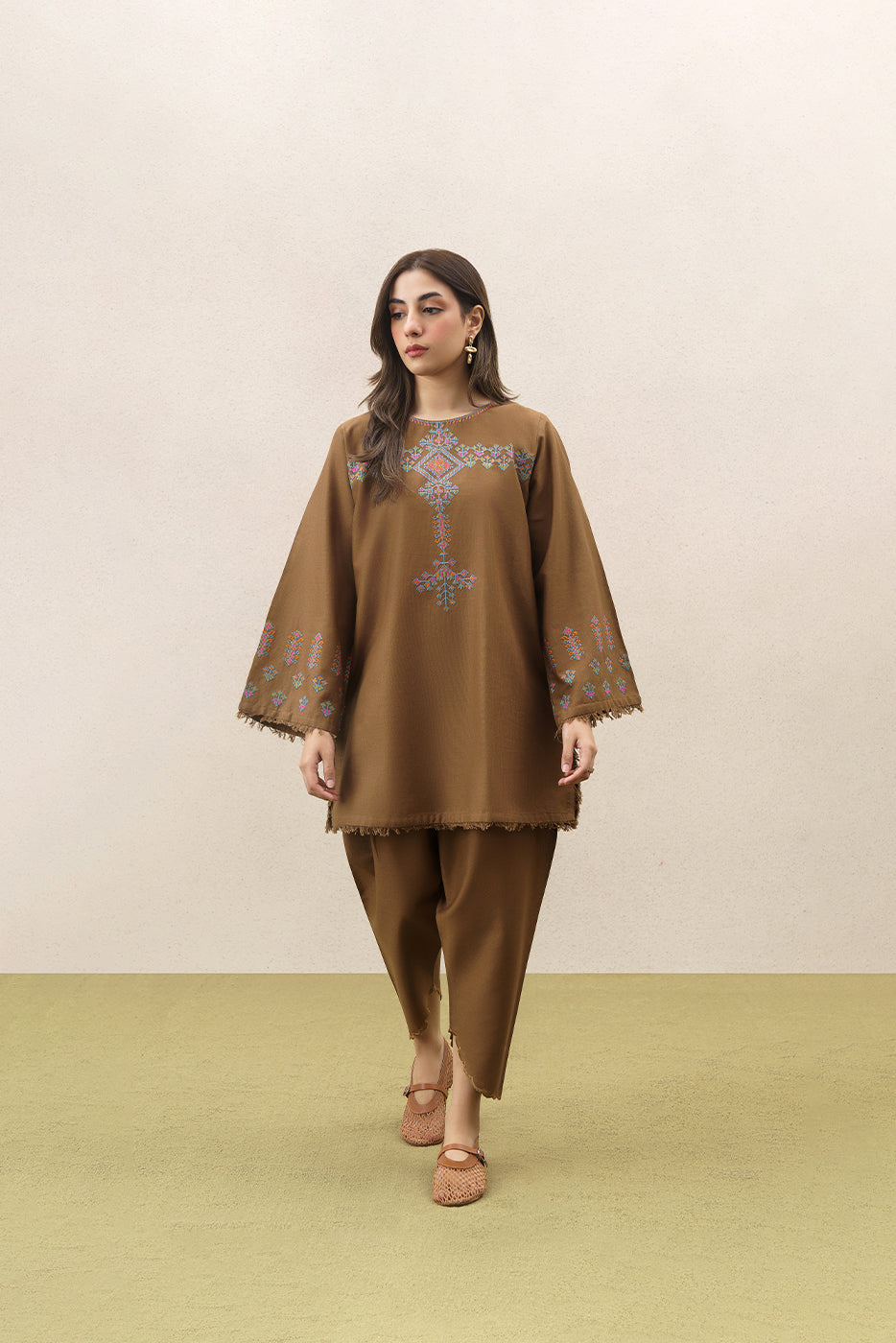 2 PIECE EMBROIDERED SLUB KHADDAR  SUIT (PRET)