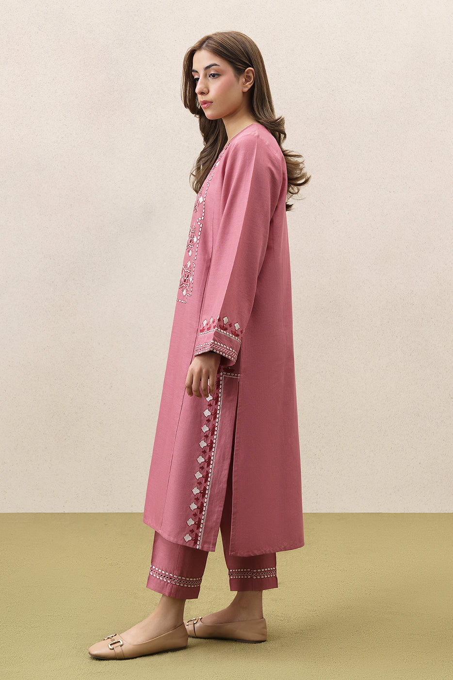 2 PIECE EMBROIDERED SLUB KHADDAR SUIT (PRET)
