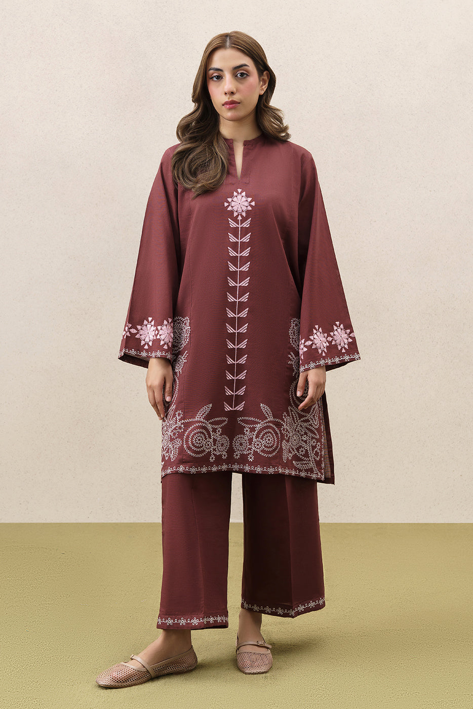 2 PIECE EMBROIDERED SLUB KHADDAR SUIT (PRET)