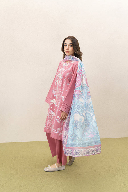 3 PIECE EMBROIDERED SLUB KHADDAR SUIT (PRET)