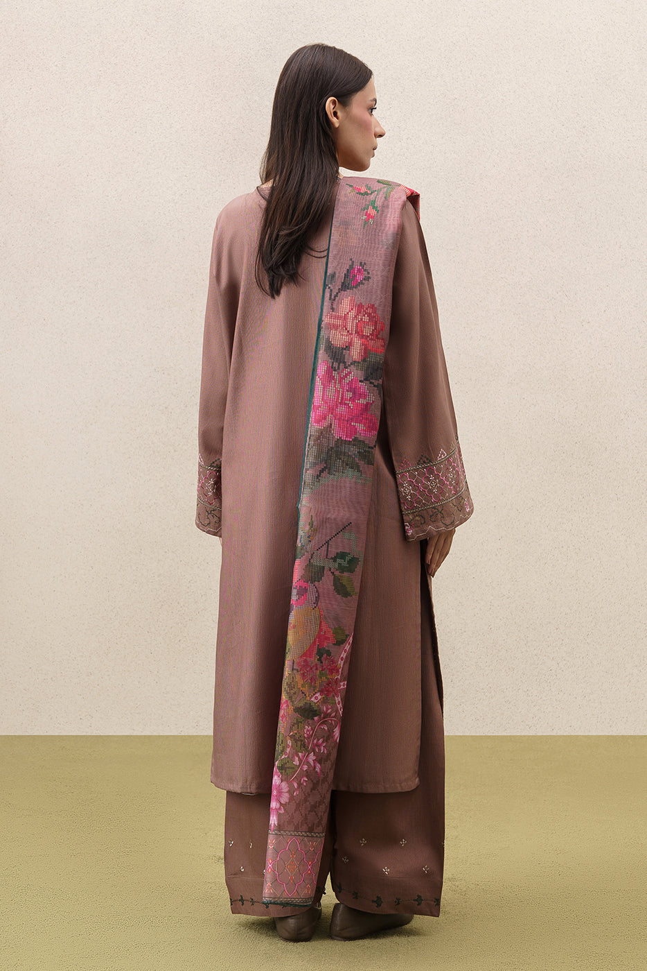 3 PIECE EMBROIDERED SLUB KHADDAR SUIT (PRET)