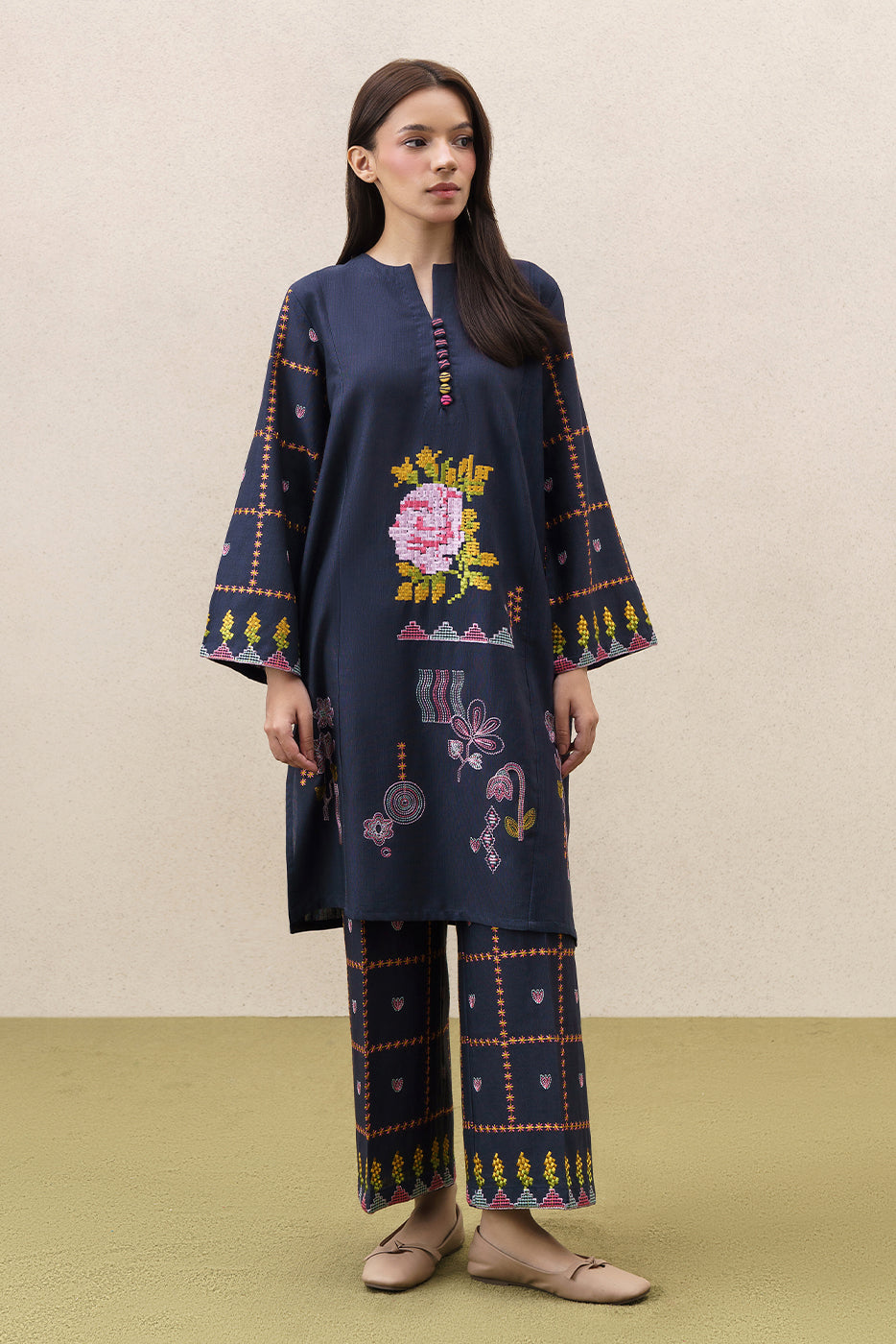 2 PIECE EMBROIDERED SLUB KHADDAR SUIT (PRET)
