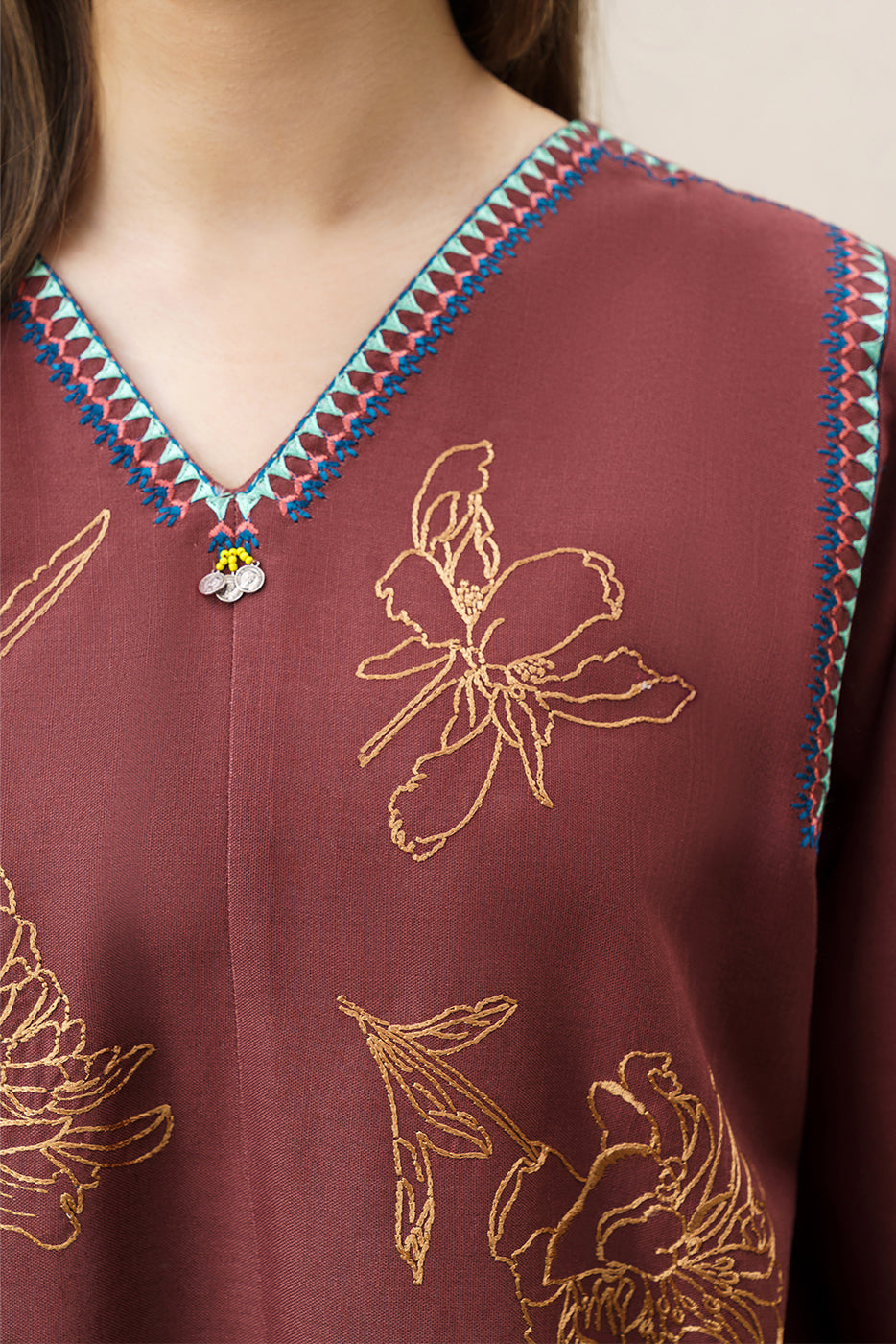 EMBROIDERED SLUB KHADDAR SHIRT (PRET)
