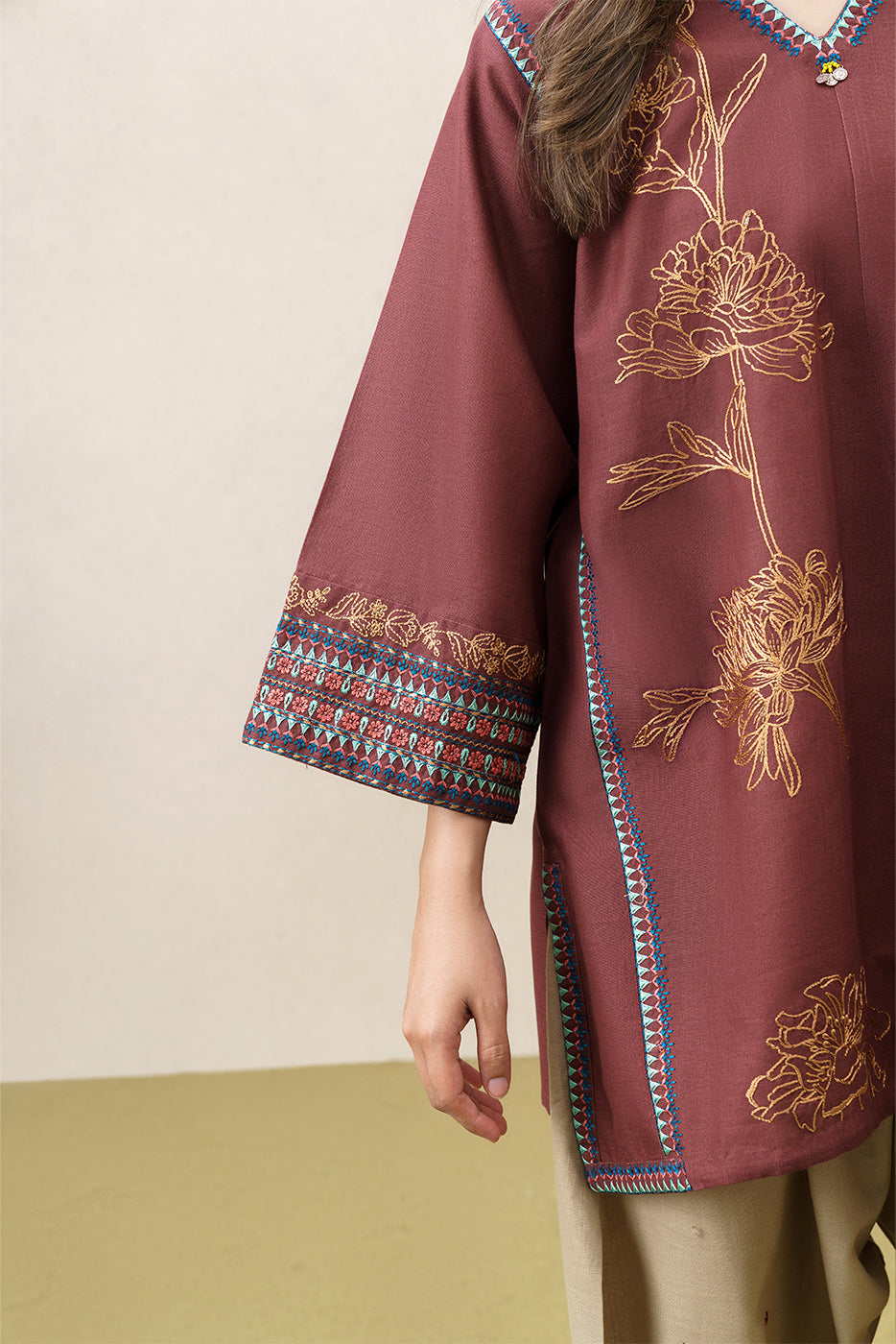 2 PIECE EMBROIDERED SLUB KHADDAR SUIT (PRET)