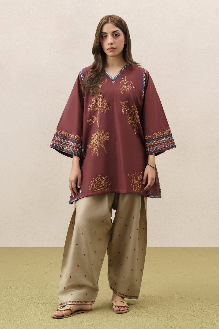 EMBROIDERED SLUB KHADDAR SHIRT (PRET)