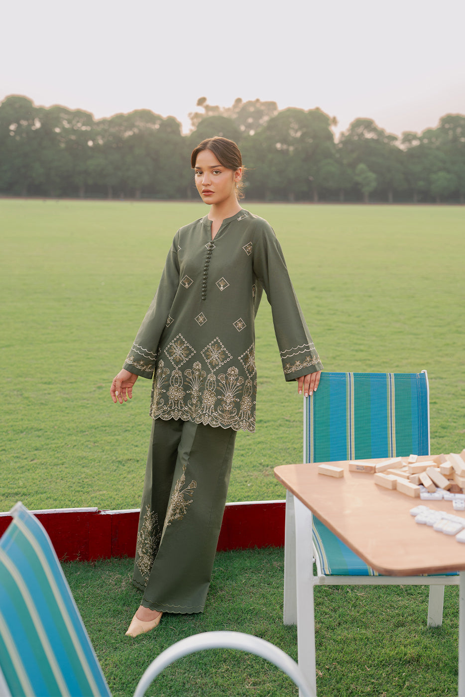 2 PIECE EMBROIDERED KHADDAR SUIT-MOSS REVERIE (UNSTITCHED)