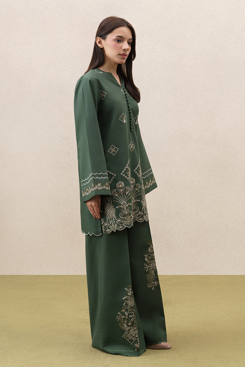 2 PIECE EMBROIDERED KHADDAR SUIT-MOSS REVERIE (UNSTITCHED)