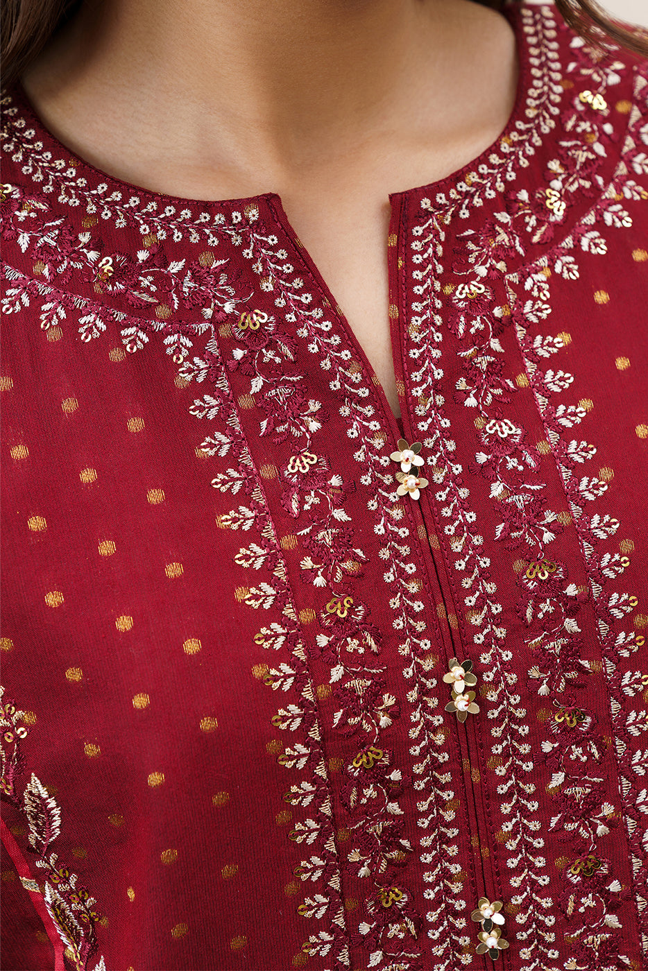 3 PIECE EMBROIDERED YARN DYED JACQUARD SUIT-SCARLET EMBER (UNSTITCHED)